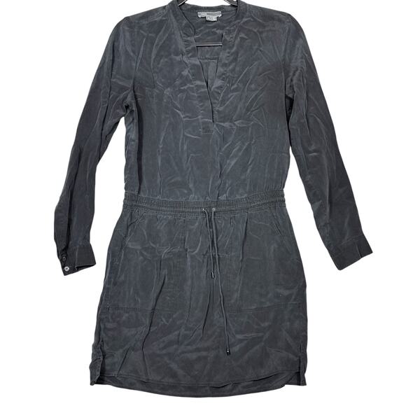 Vince 100% Silk Long Sleeve Black Tunic Mini Dress with Pockets Size 4 - Picture 2 of 5